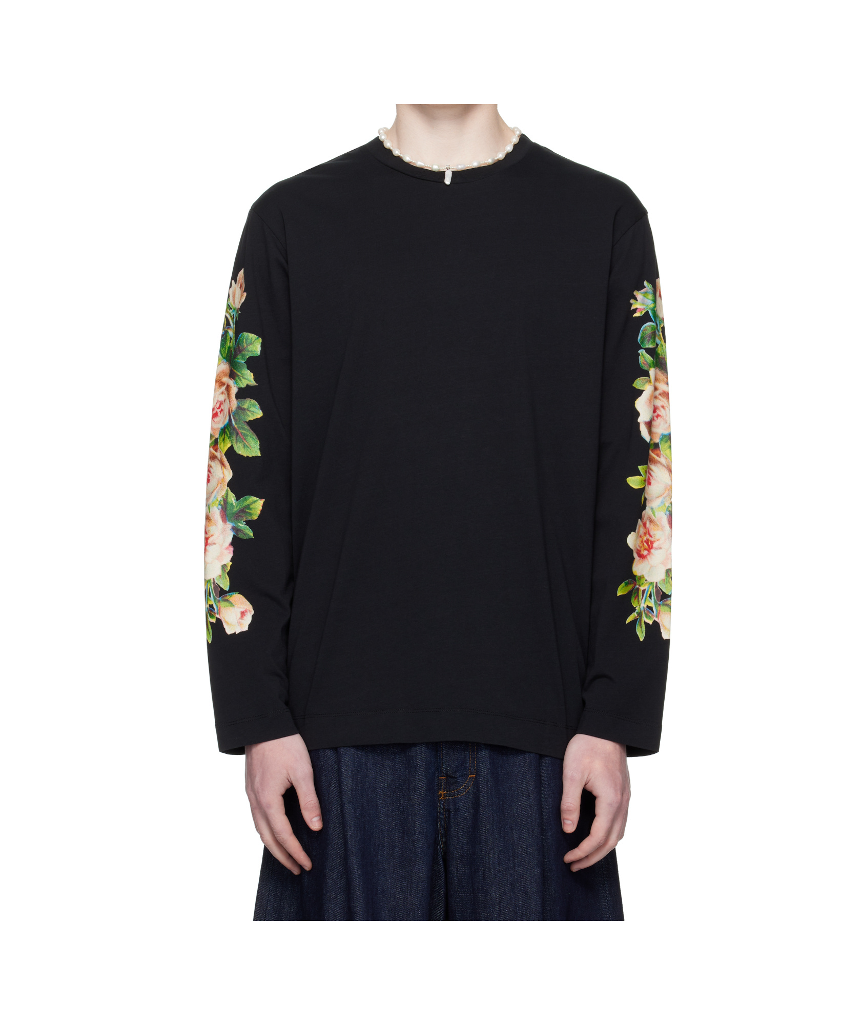 Simone Rocha Rose Bouquet Long Sleeve T-shirt In Black