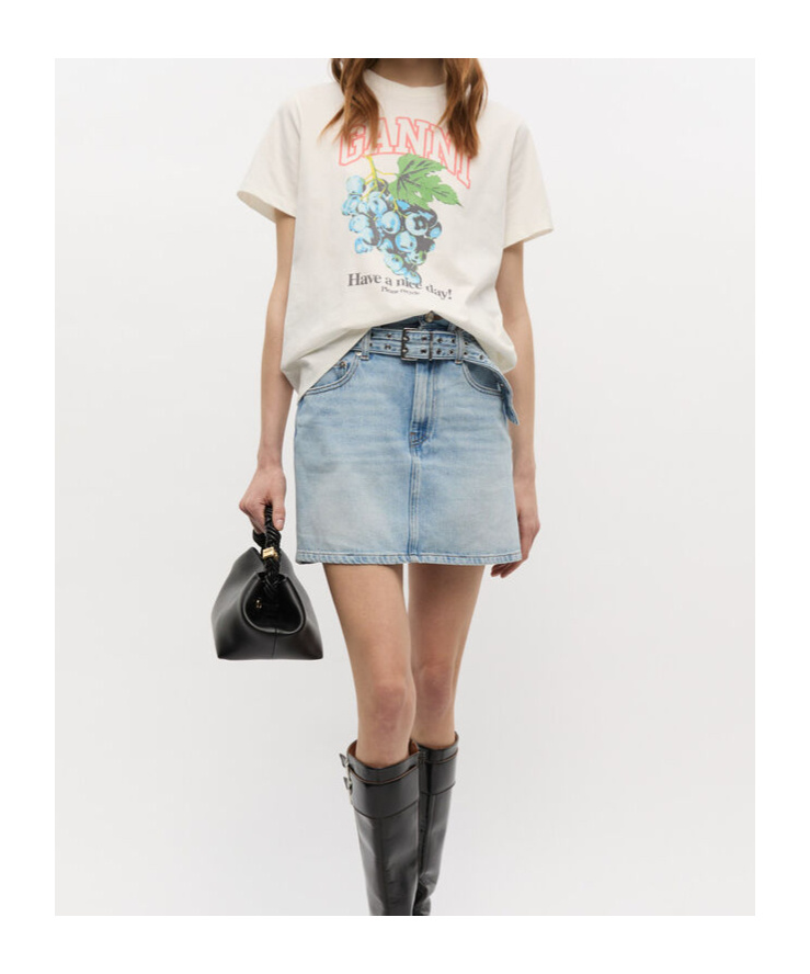 Ganni Grape Print Crew Neck Short Sleeve Top