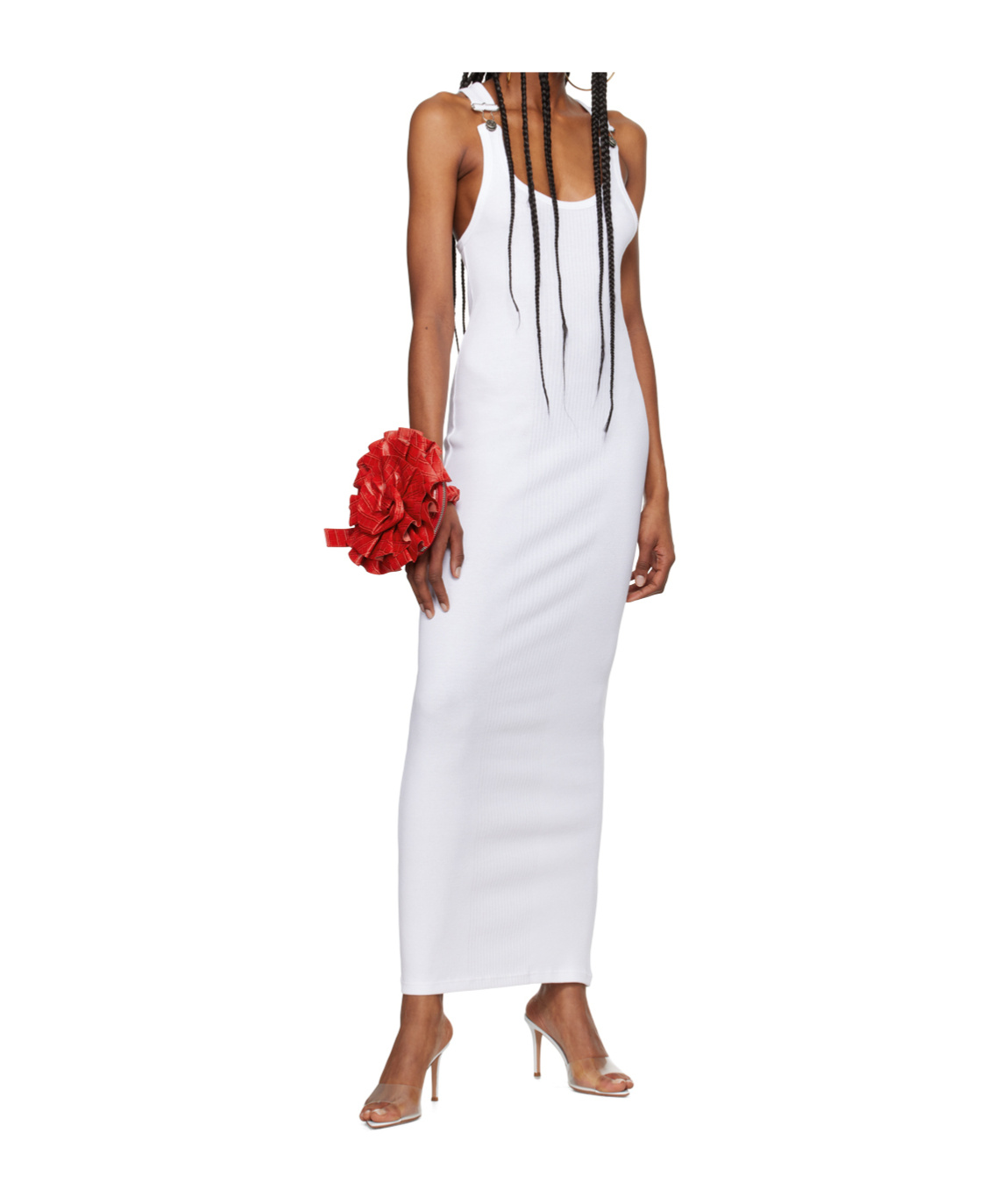 Jean Paul Gaultier Piercing Cotton Jersey Maxi Dress In White