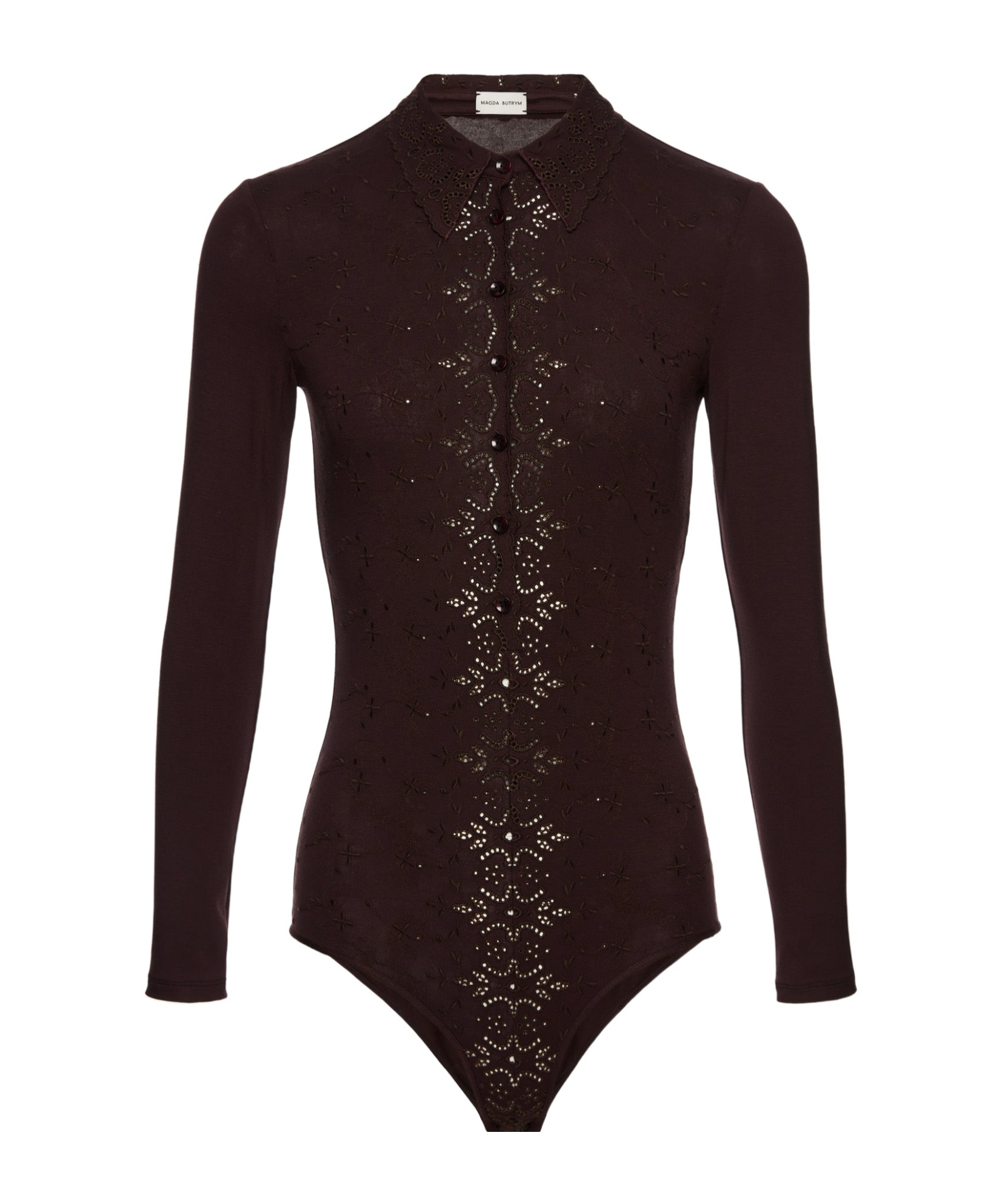 Magda Butrym Long-sleeve Tricot Polo Bodysuit In Brown In Black
