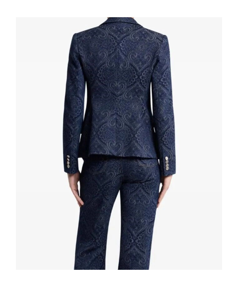 Etro Paisley-print Denim Blazer In Black