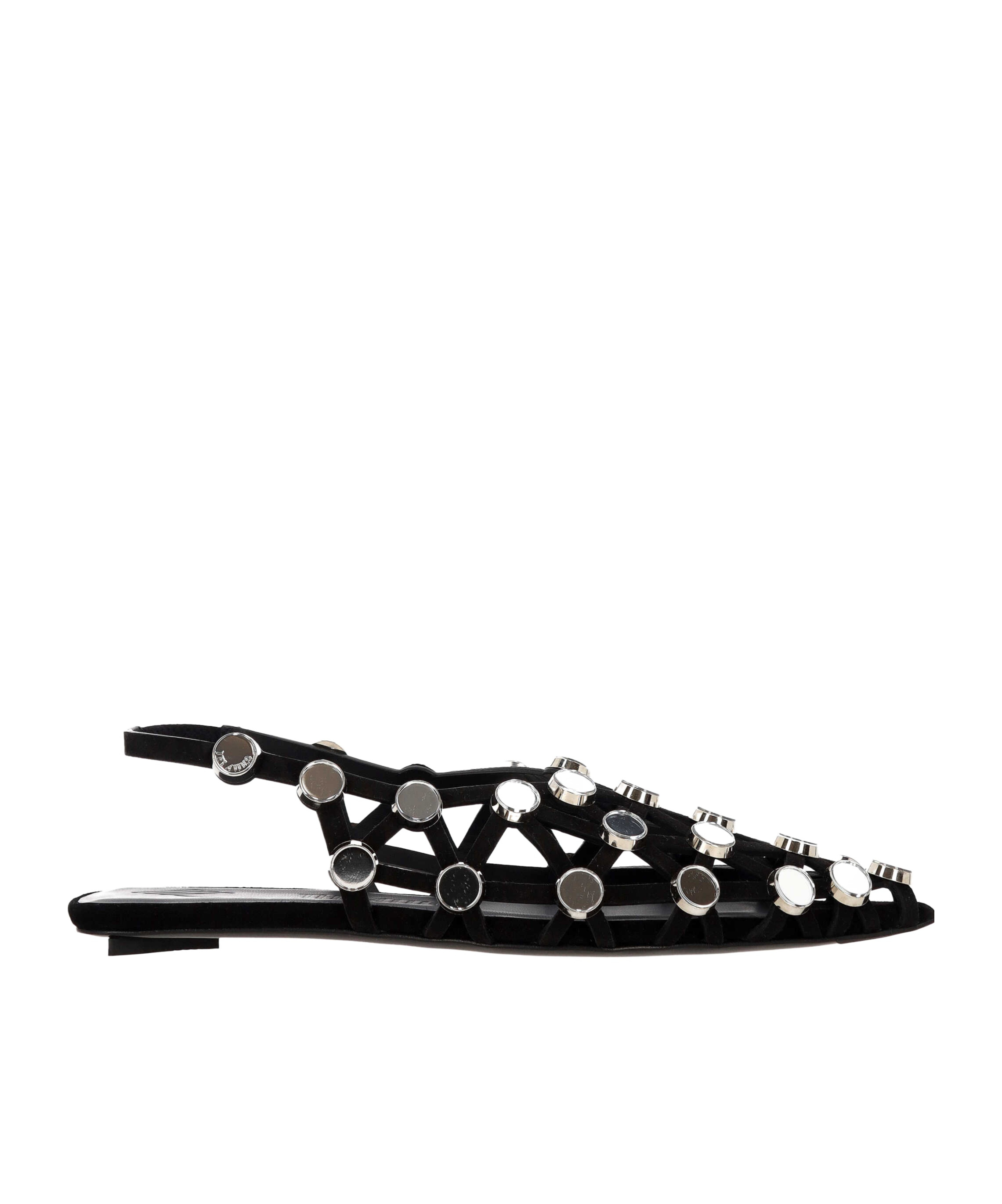 Attico Grid-embelished Suede Pointed-toe Flat Pumps In Black