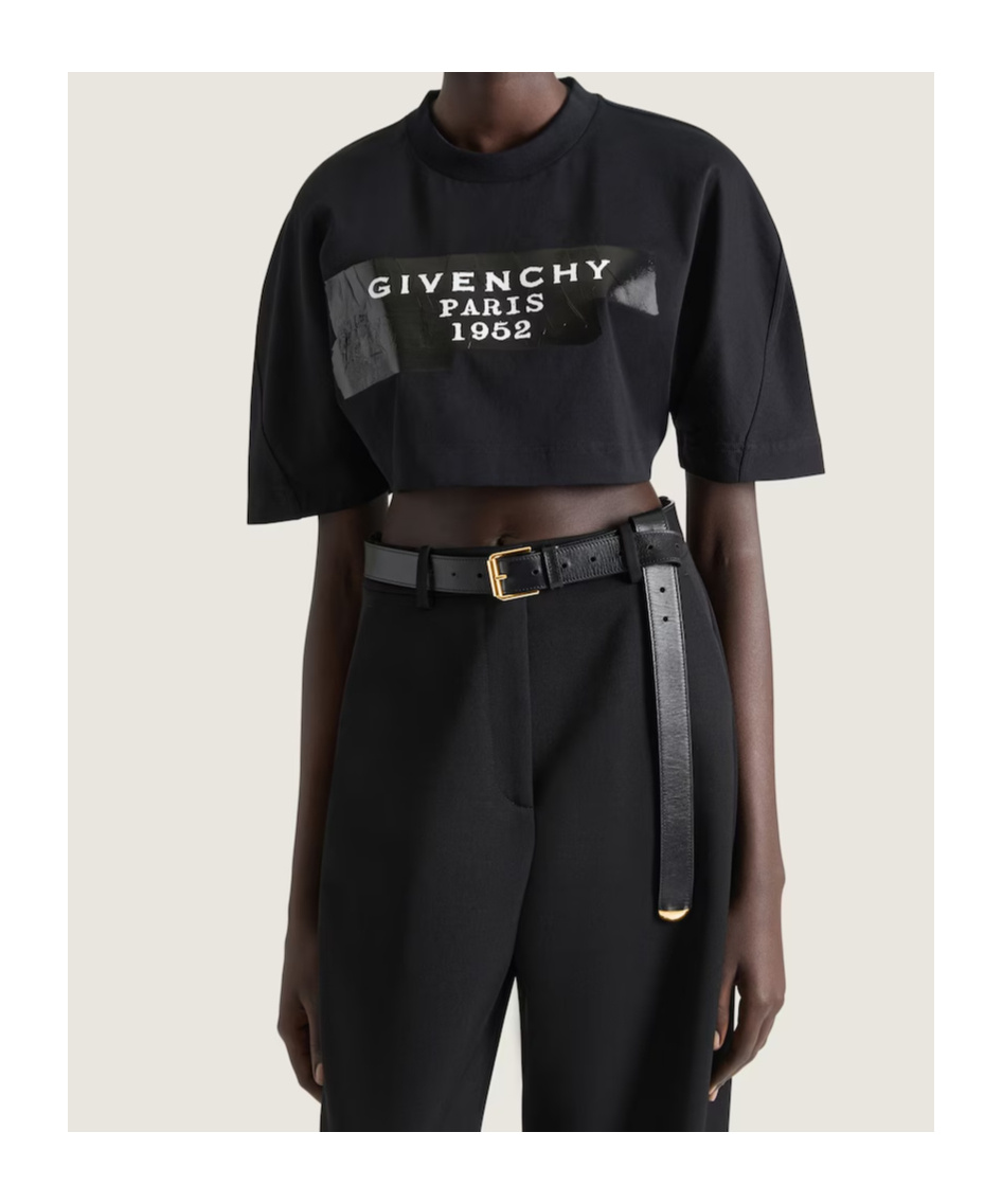 Givenchy Cropped Cocoon T-shirt In Cotton With  Tape Print In Black