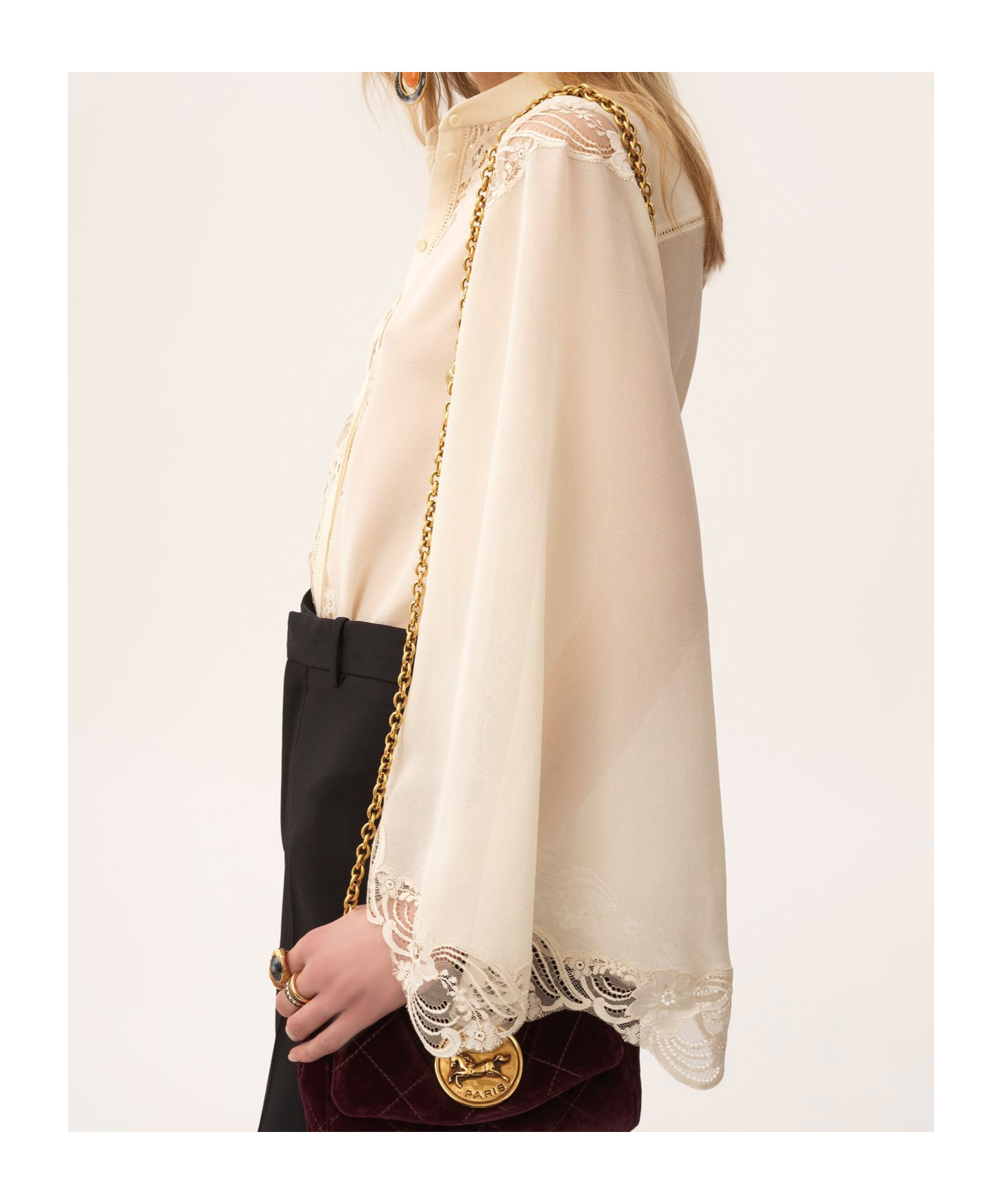Chloé Silk Georgette And Lace Shirt In White