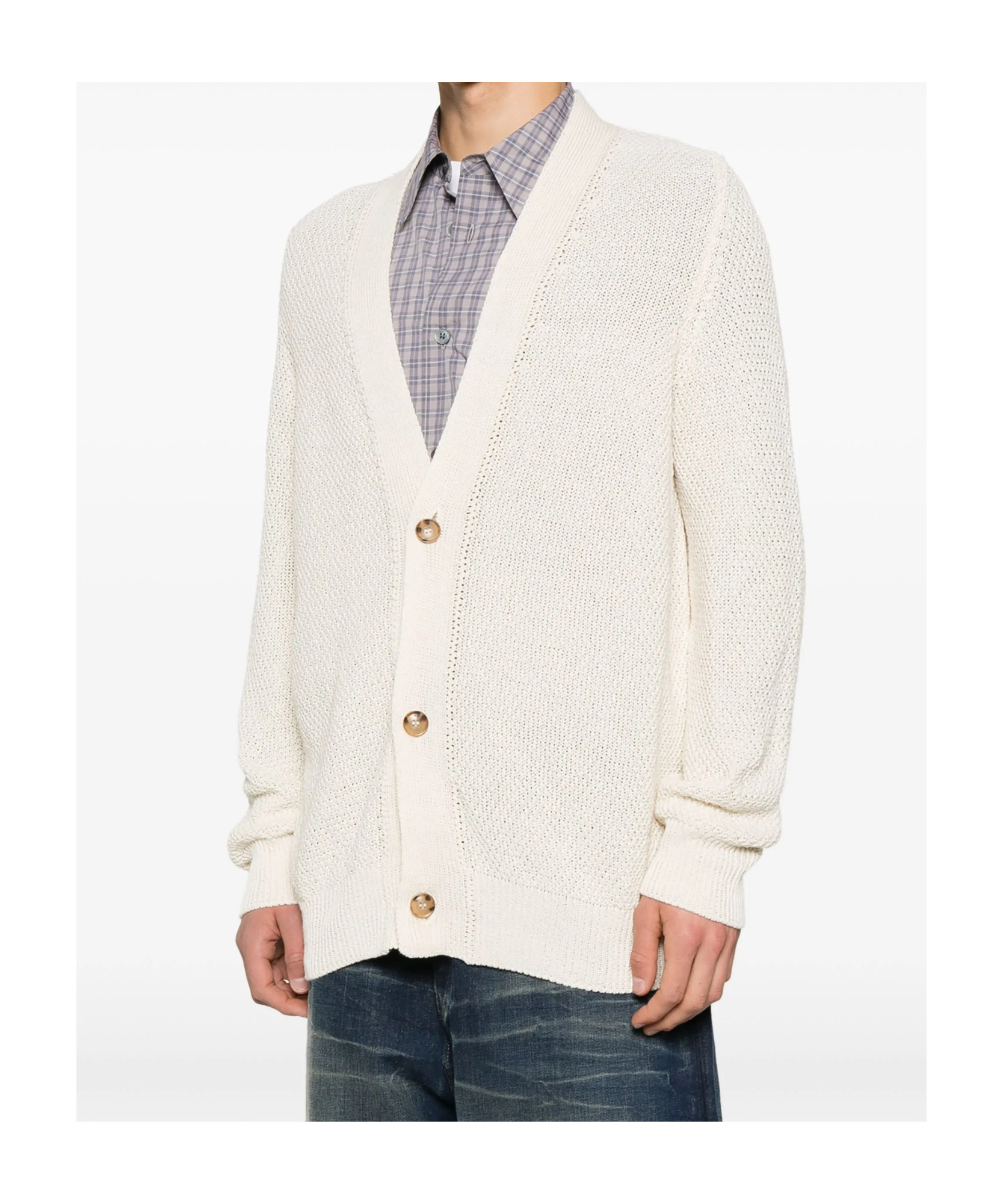 A Paper Kid Long-sleeved Knitted Cardigan In White