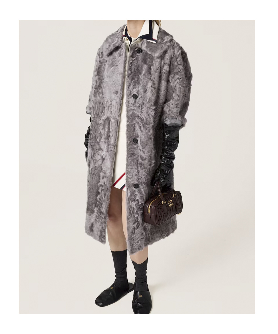 Miu Miu Chekiang Lambskin Coat In Gray