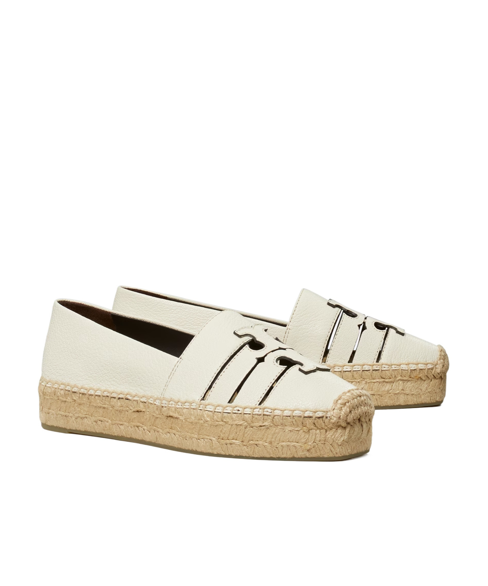 Tory Burch Ines Double T Leather Espadrilles In Nude