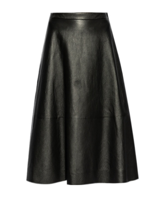 Balenciaga Midi Flared Leather Skirt In Black