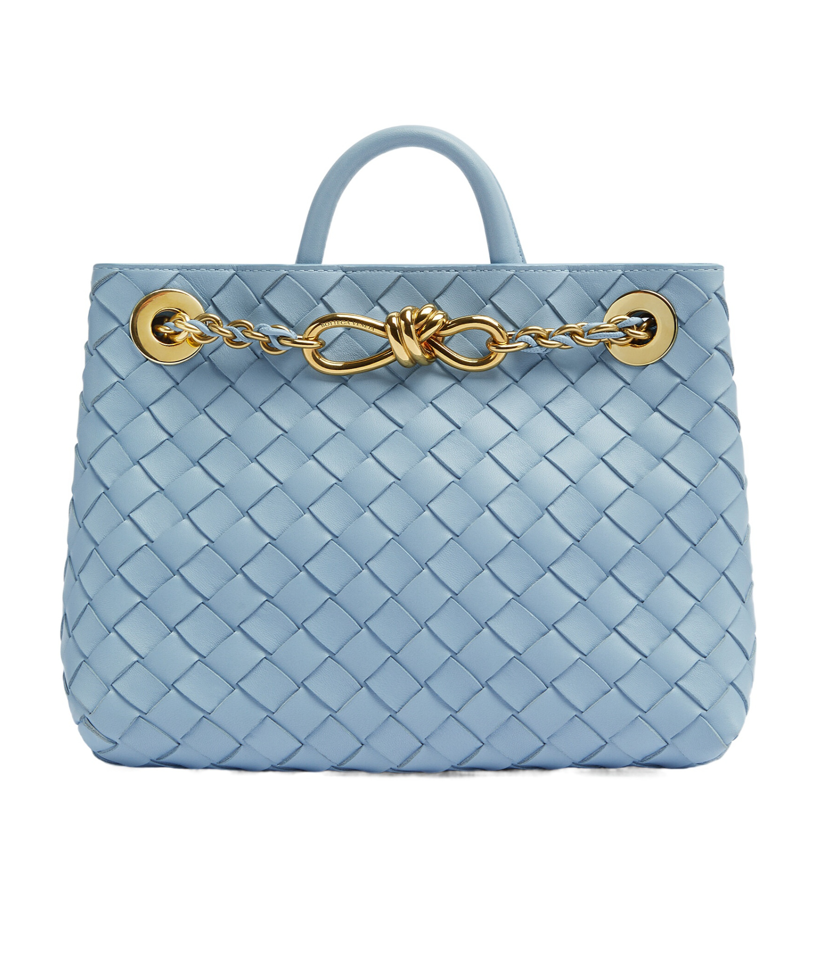 Bottega Veneta Andiamo With Chain Small Intrecciato Leather Shoulder Bag In Blue