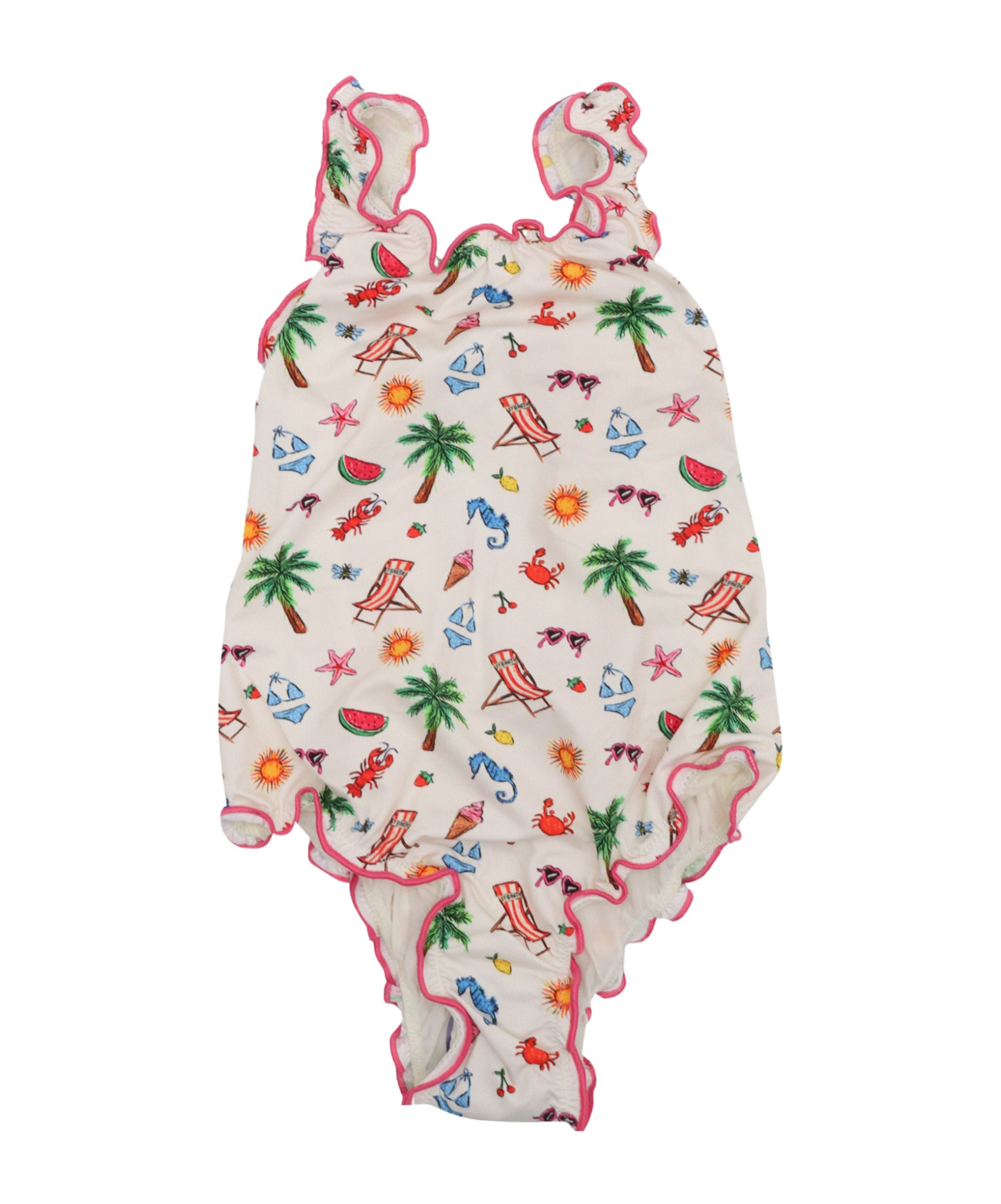 Mc2 Saint Barth Ruffled Print Swimsuit In White