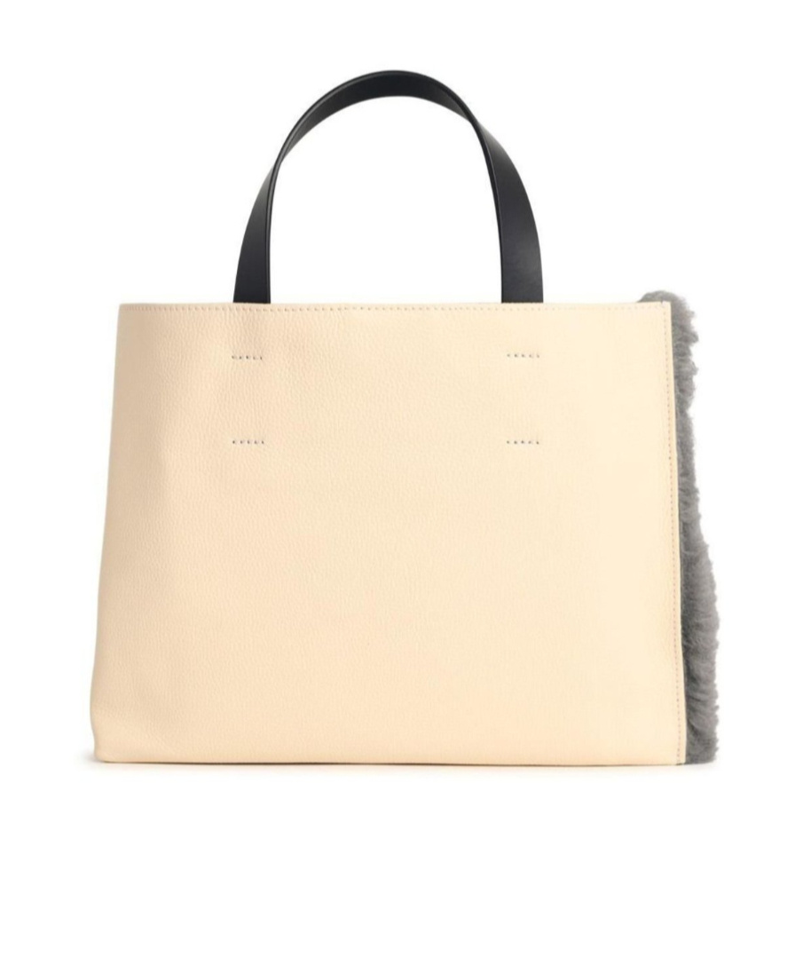 Marni Museo Two-tone Leather Blend Bag In Gray