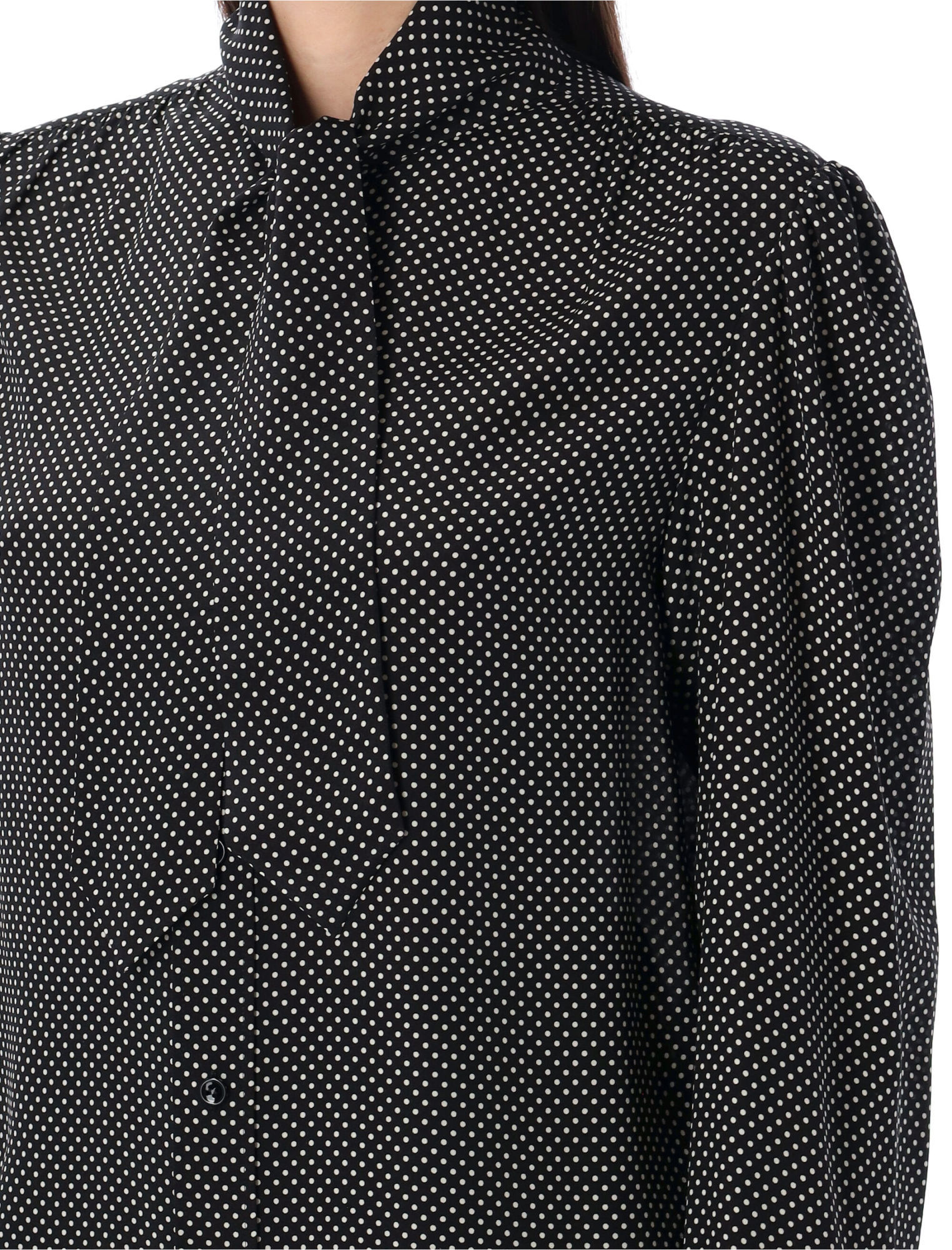 Shop Saint Laurent Dotted Pussy-bow Shirt In Black
