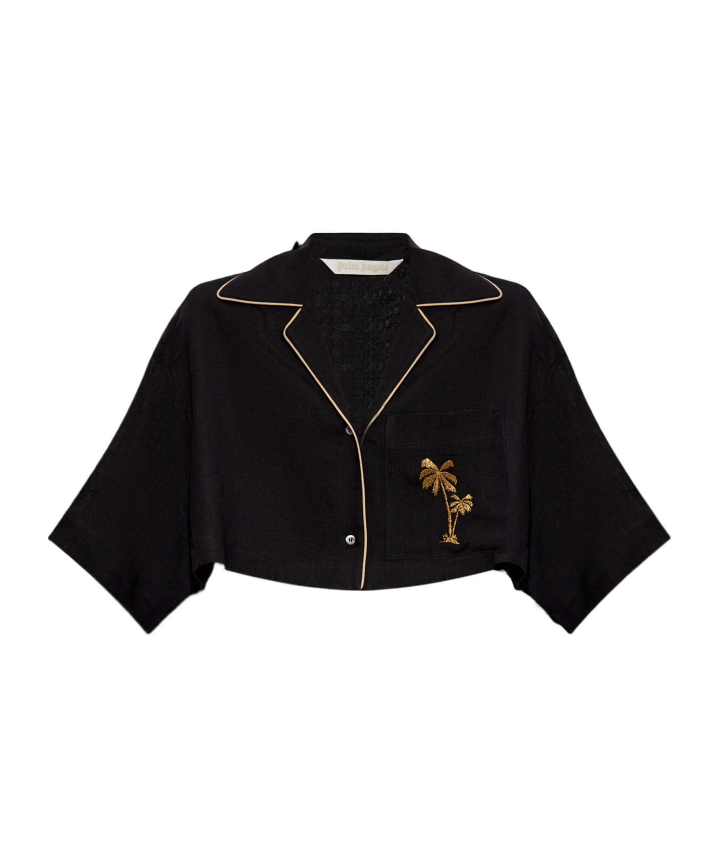 Palm Angels Palm Embroidered Cropped Bowling Shirt In Black