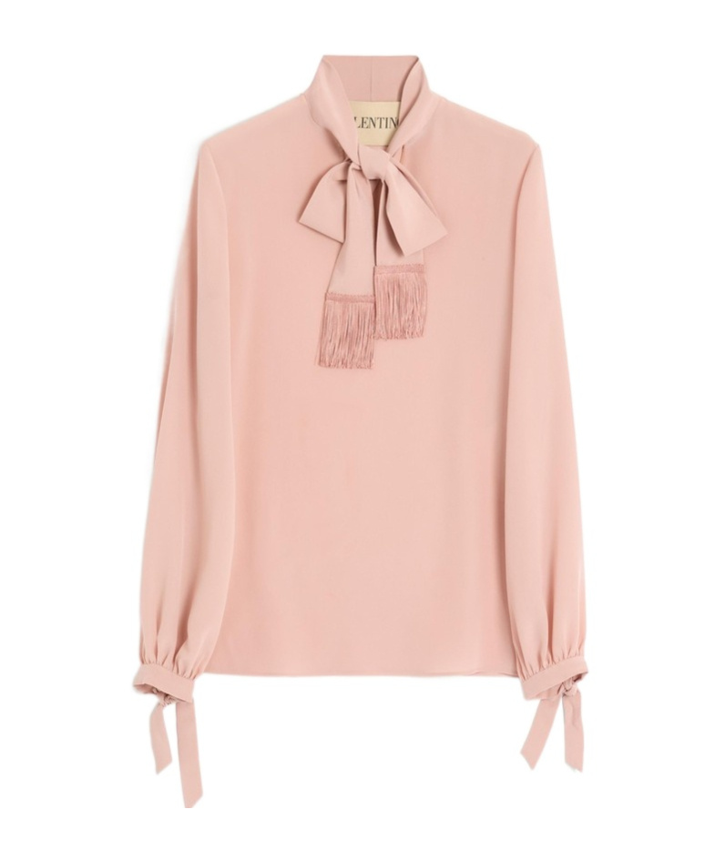 Valentino Silk Fringed Blouse In Pink