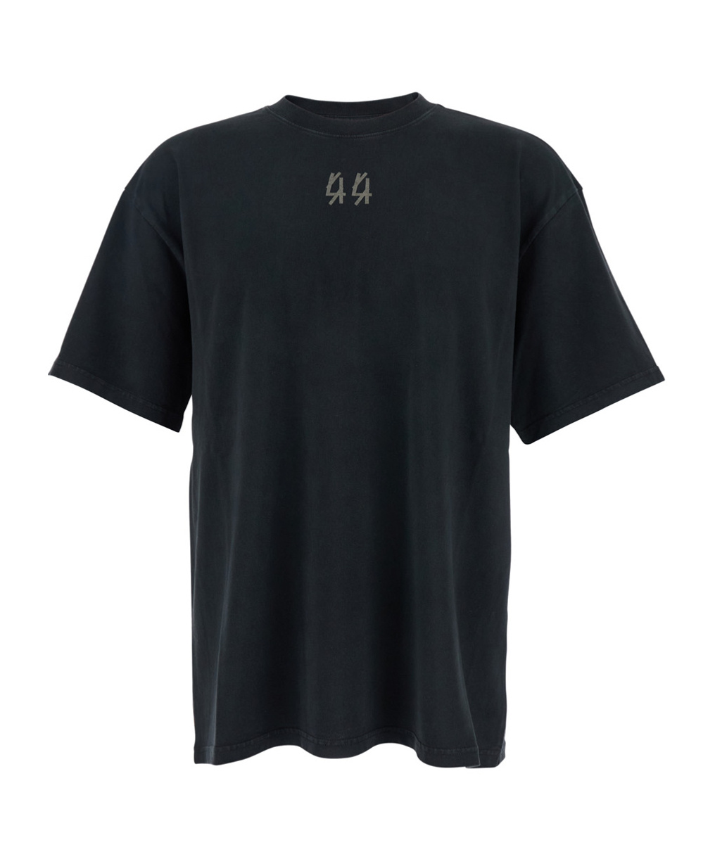 44 Label Group Black Crewneck T-shirt With Logo On The Front And Maxi Logo On The Rear In Cotton Man In Black