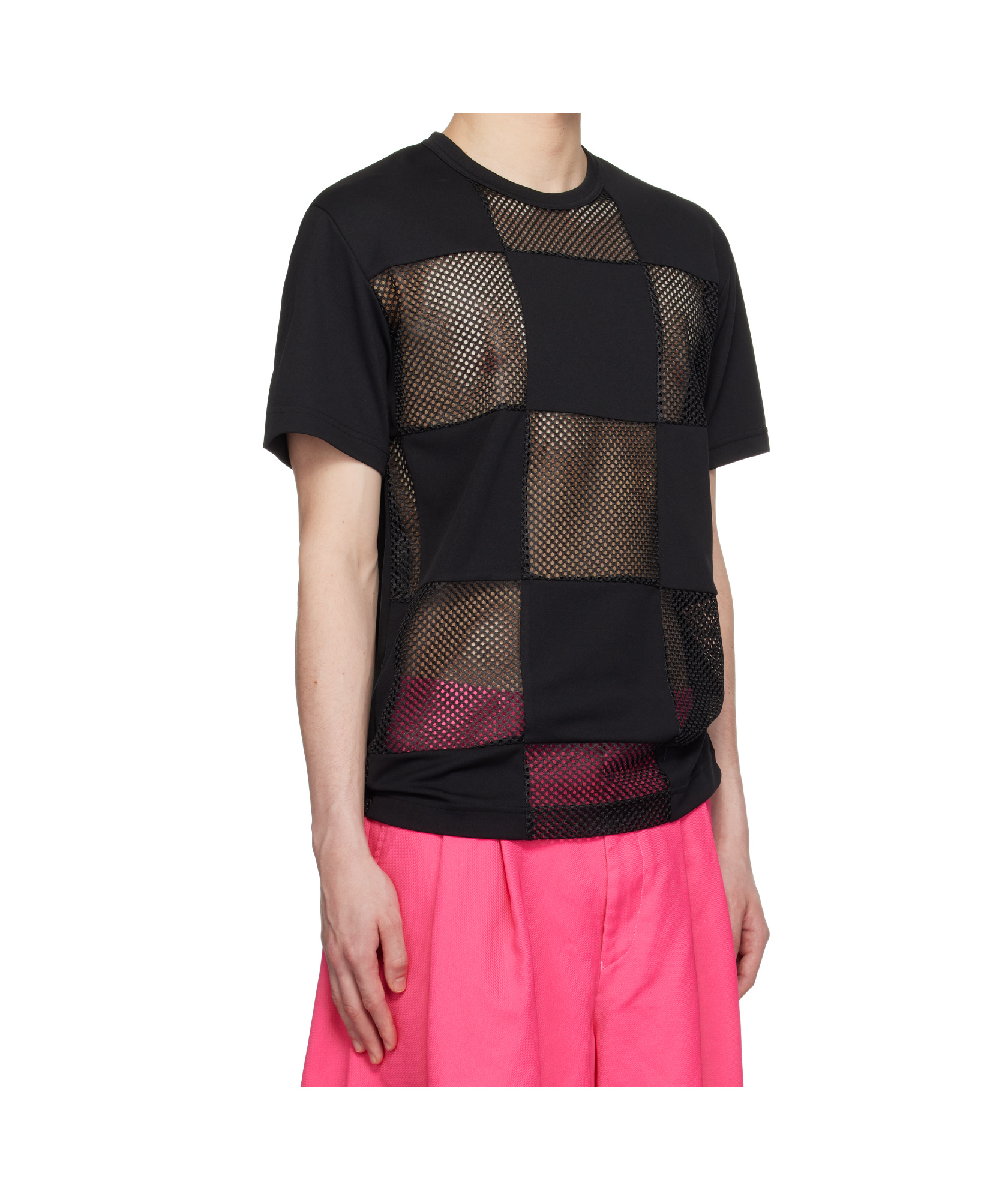 Comme Des Garçons Black Polyester Piqué X Mesh T-shirt