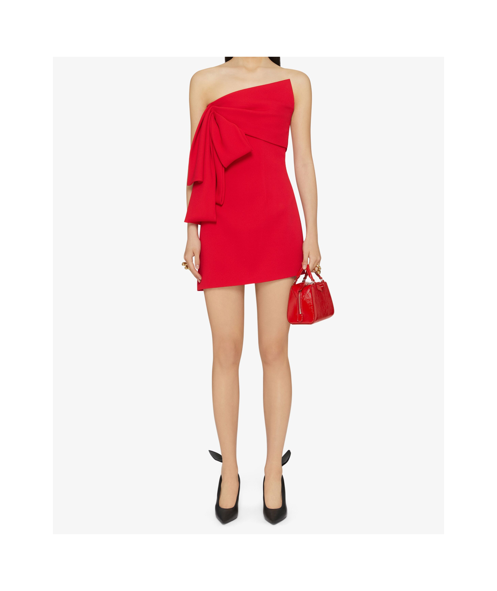 Shop Givenchy Bustier Dress In Sable Stretch With Oversized Bow In Scarlet
