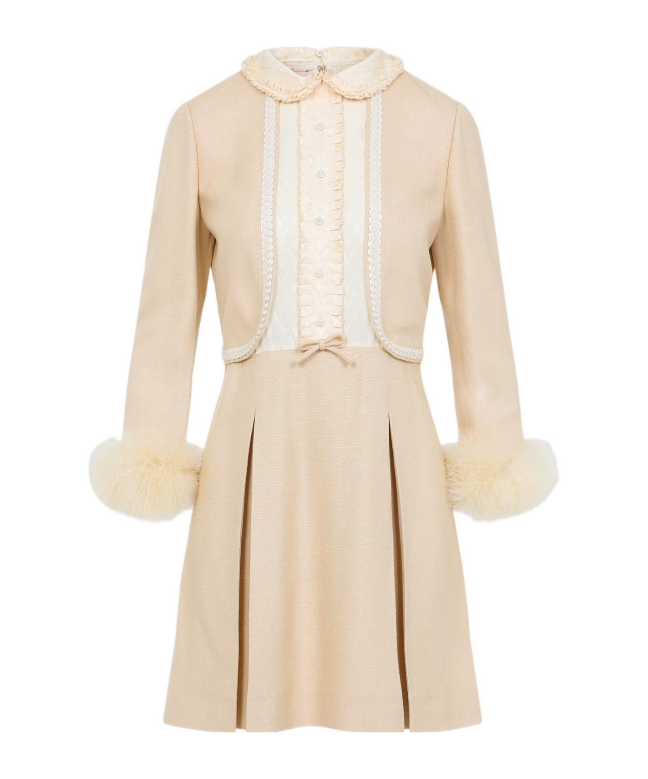 Valentino Nude Viscose-silk Blend Dress With Feather-accented Cuffs In Nude