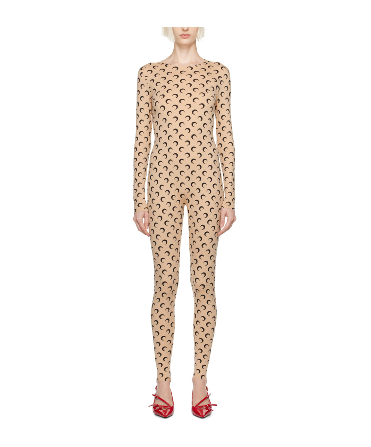 Marine Serre Graphic-print Long-sleeve Jumpsuit In Nude