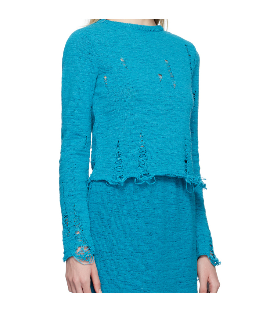 Song For The Mute Blue Distressed Crewneck In Blue