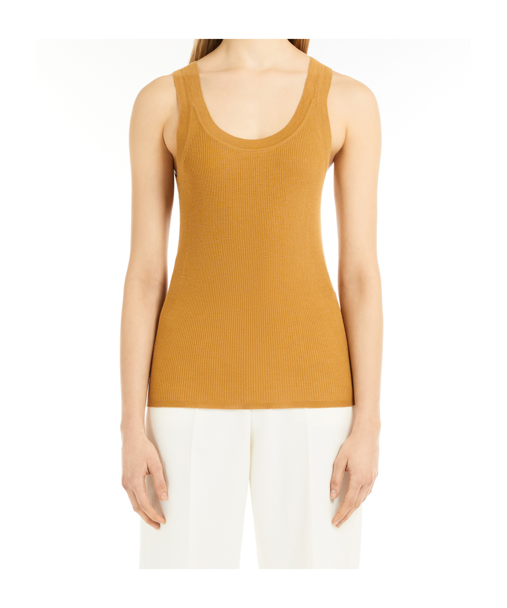 Max Mara Ribbed Wool Top In Brown