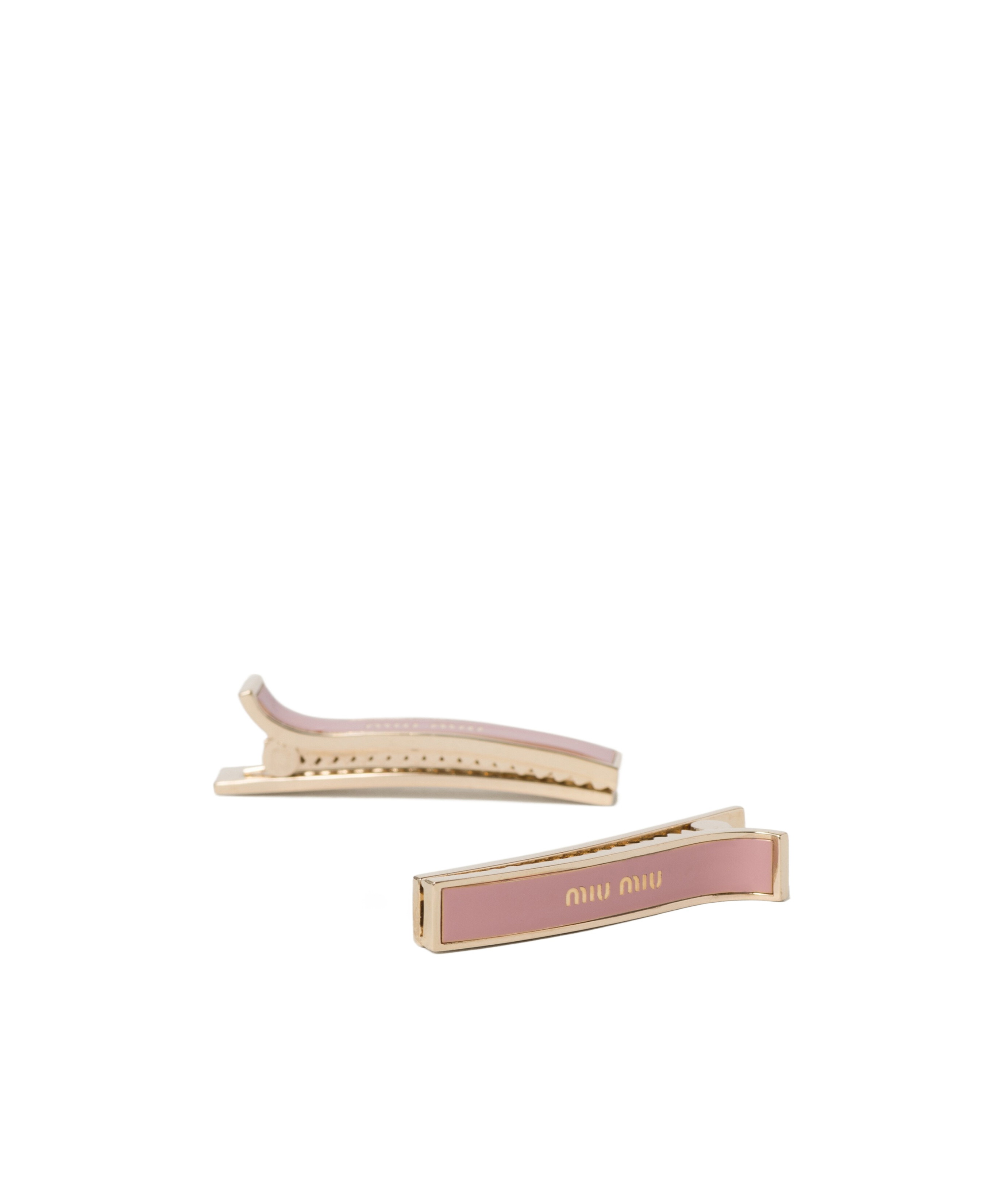 Miu Miu Logo-engraved Hair Clips (pack Of Two) In Pink