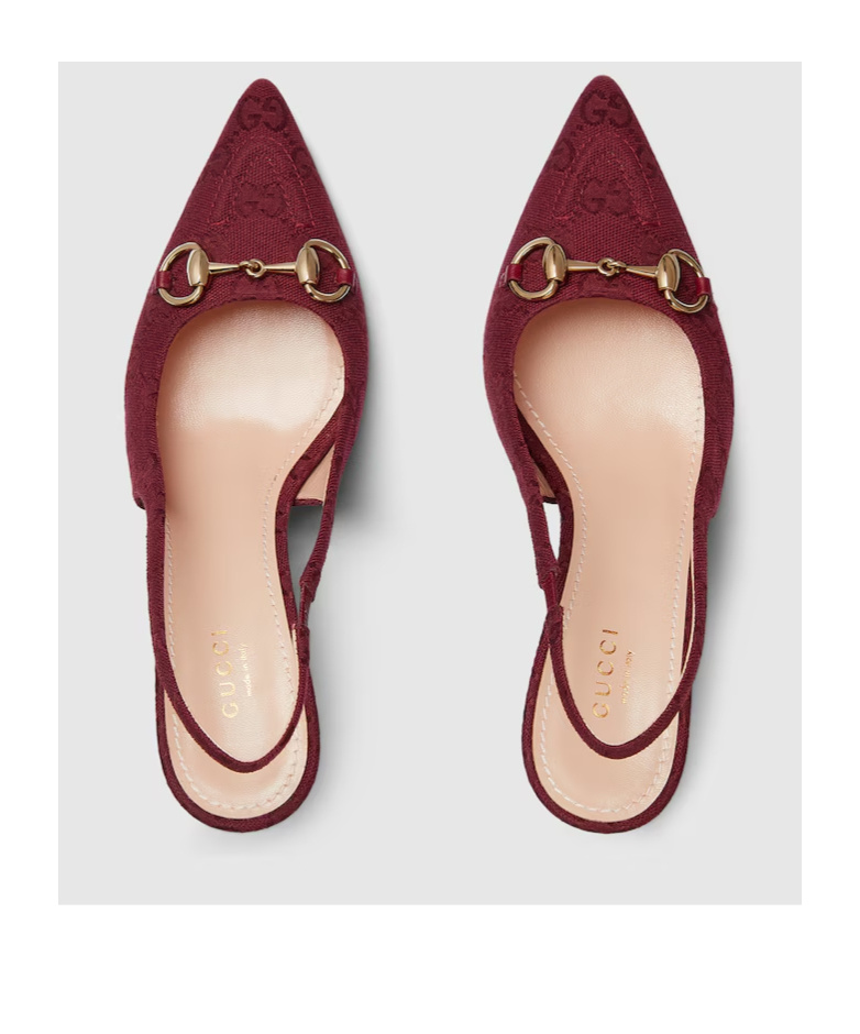 Gucci Horsebit Gg Canvas Slingback Pump In Burgundy