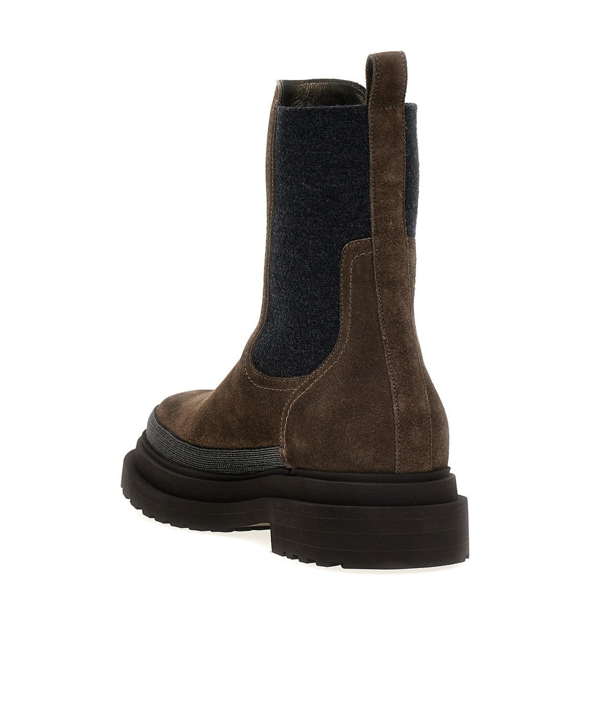 Brunello Cucinelli Chelsea Suede Ankle Boots With Precious Contour In Black