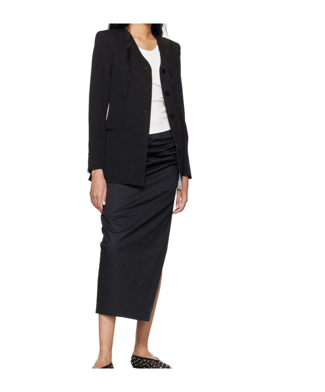 St Agni Black Raw Edge Collarless Blazer In Black