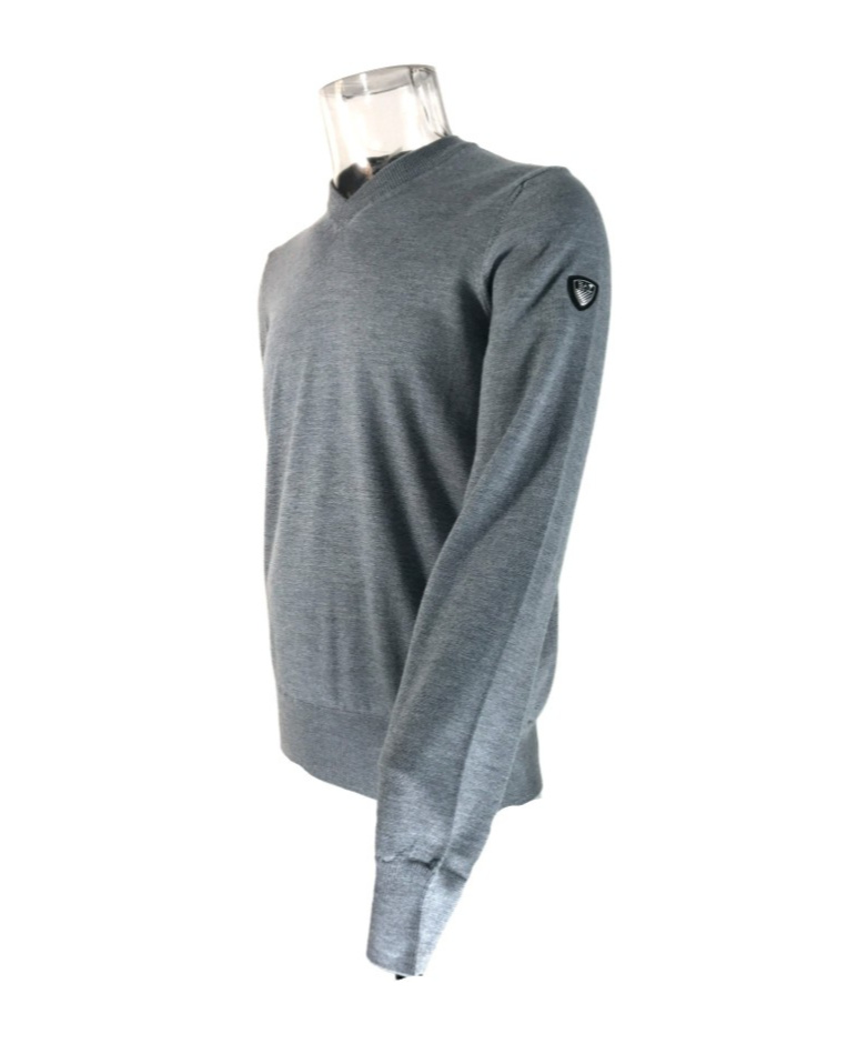 Ea7 Small V-neck Long-sleeved Sweater In Gray