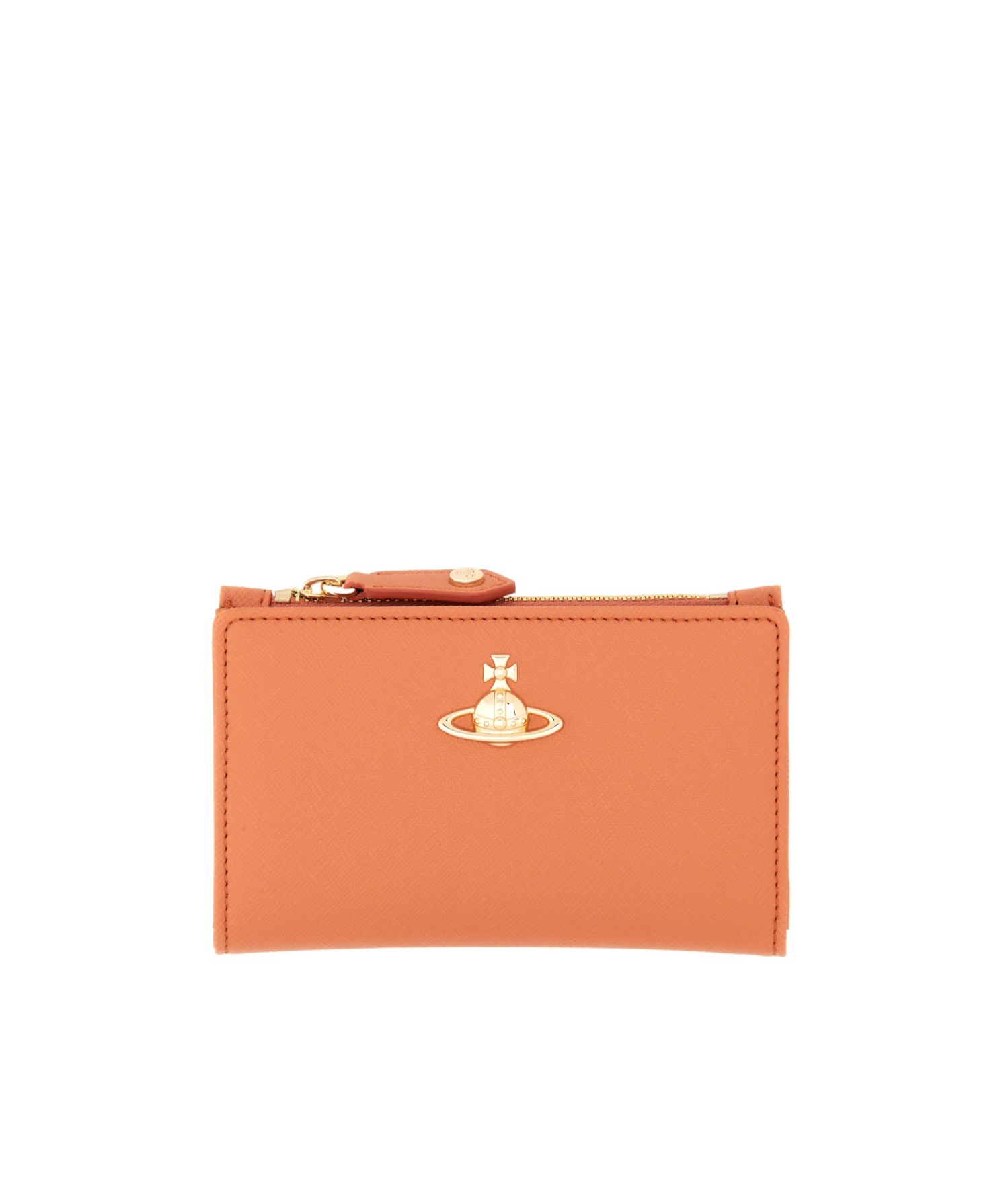 Vivienne Westwood Orange Orb Card Holder With Gold-tone Emblem