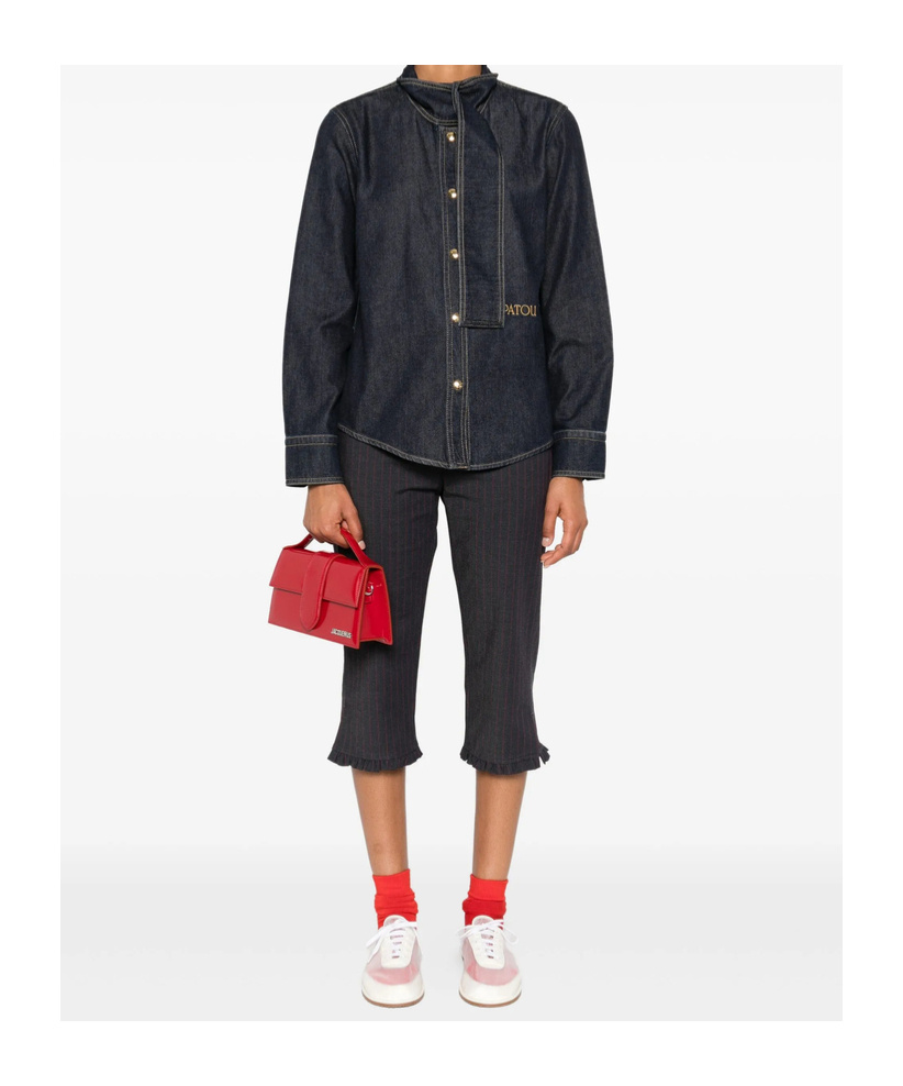 Patou Embroidered-logo Denim Shirt In Black