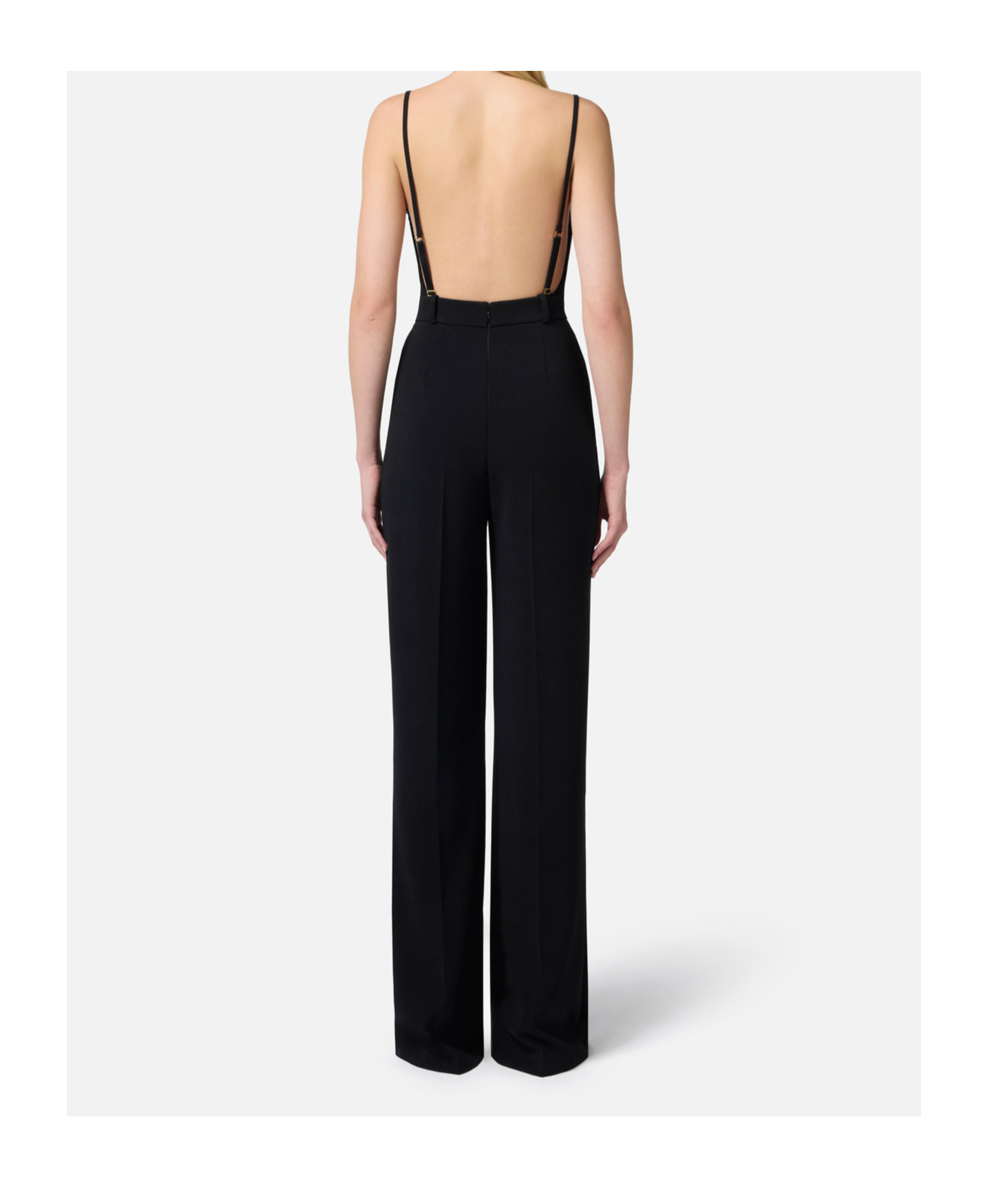 Elisabetta Franchi Black Jumpsuit With Deep Neckline And Lace Detail On The Front In Black