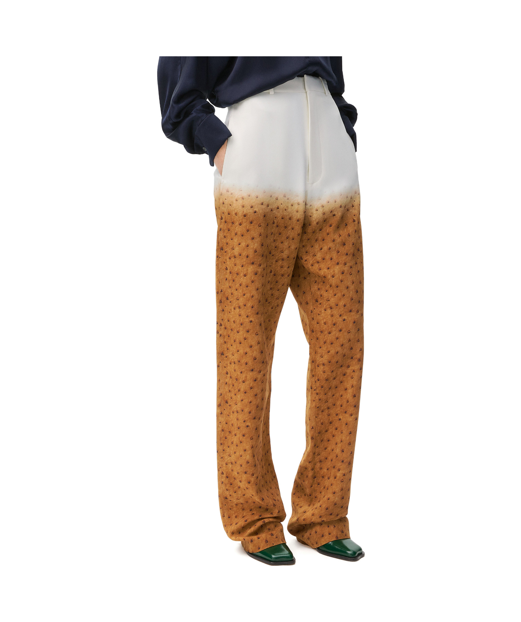 Loewe Pantalone In Crepe Stampato Donna In White/multicolor
