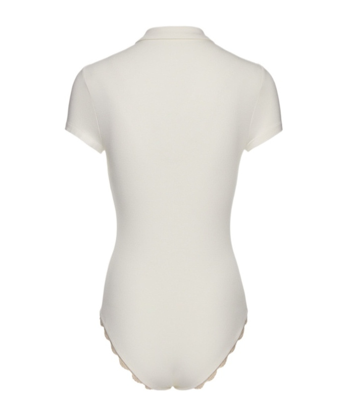 Magda Butrym Lace Trim Short Sleeves Bodysuit In White