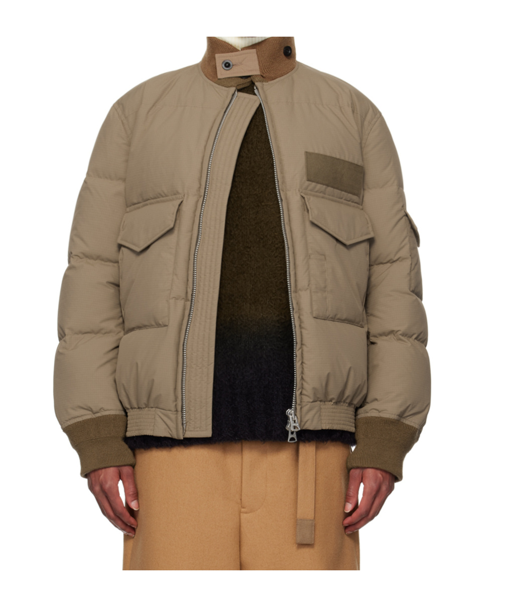 Sacai Long-sleeved Down Jacket In Brown