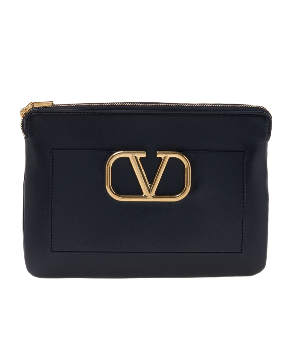 Valentino Logo Clutch In Black