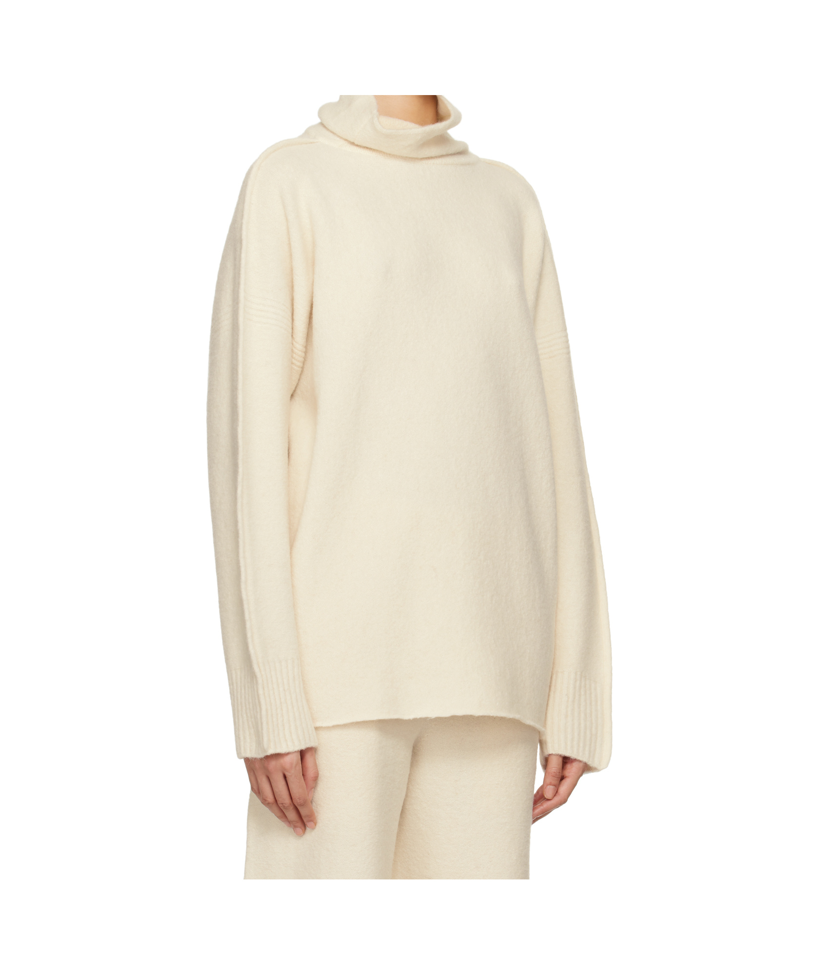 Issey Miyake Off-white Cotton & Alpaca Knit Turtleneck In Nude