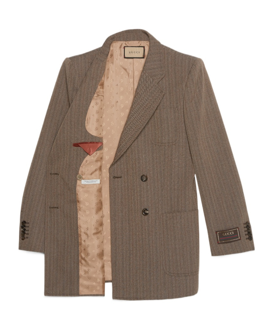 Gucci Double-breasted Herringbone Blazer In Brown
