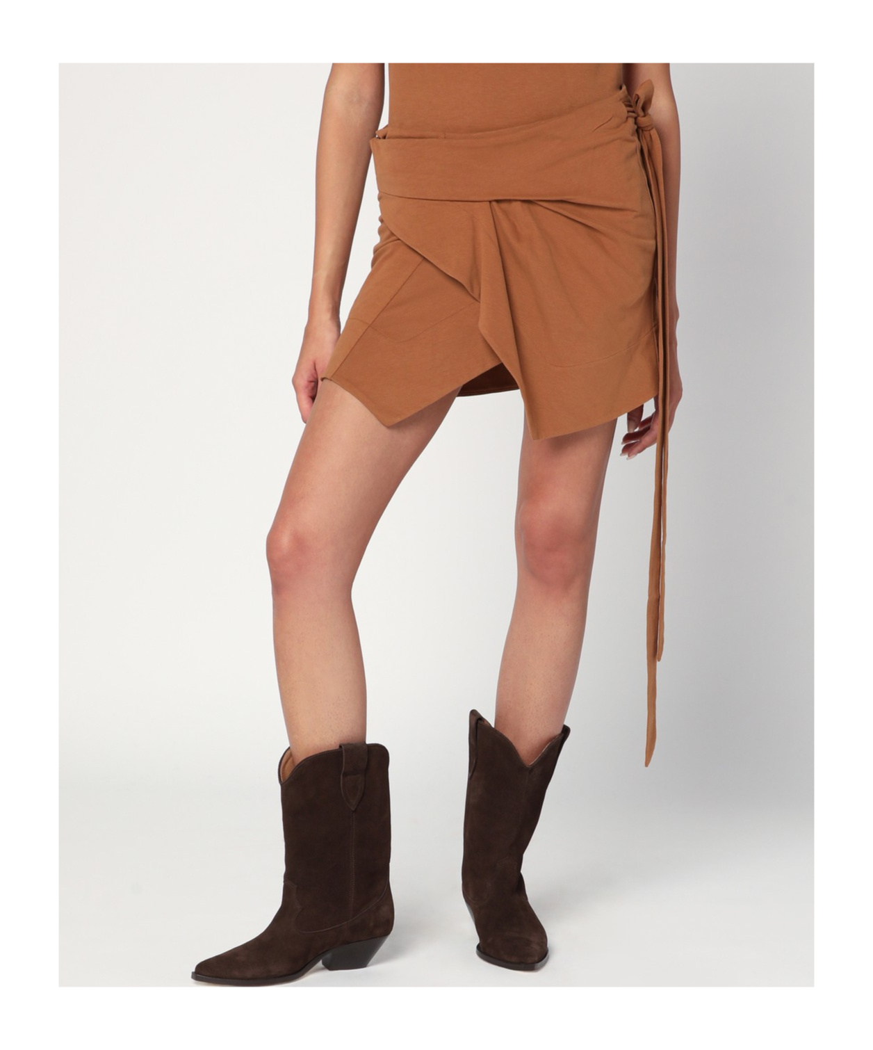 Isabel Marant Berenice Skirt With Asymmetric Hem And Tie Detail In Brown