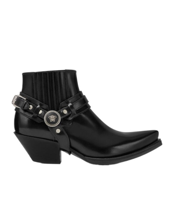 Versace 50mm Leather Western Boots In Black