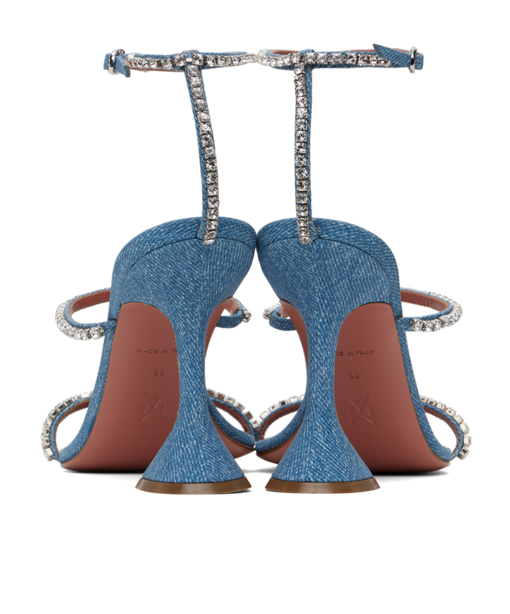 Amina Muaddi Gilda Crystal Strap Denim Sandal In Blue