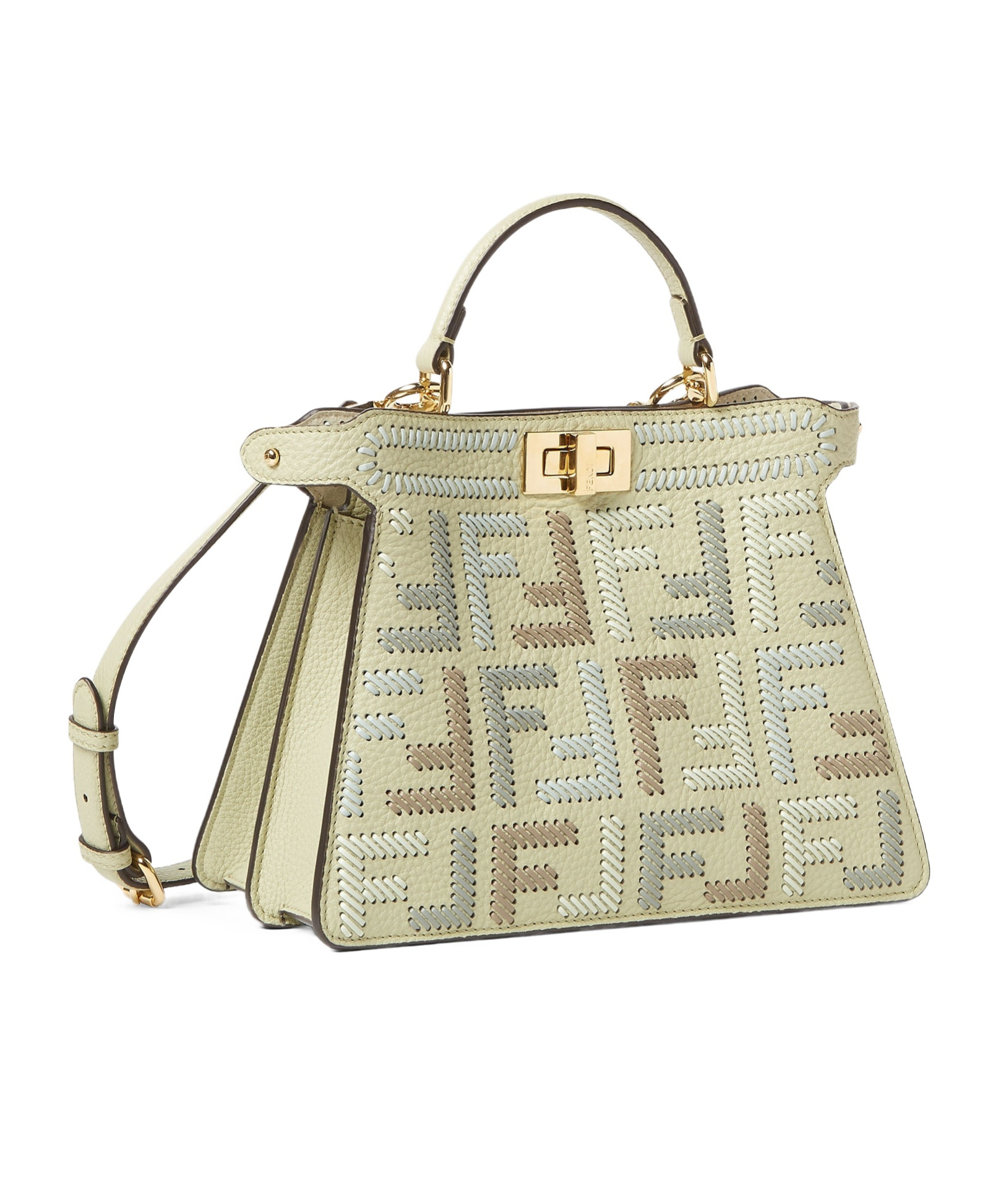 Fendi Peekaboo Iseeu Small Sage Green Leather Bag With Ff Interlacing In Sage Green