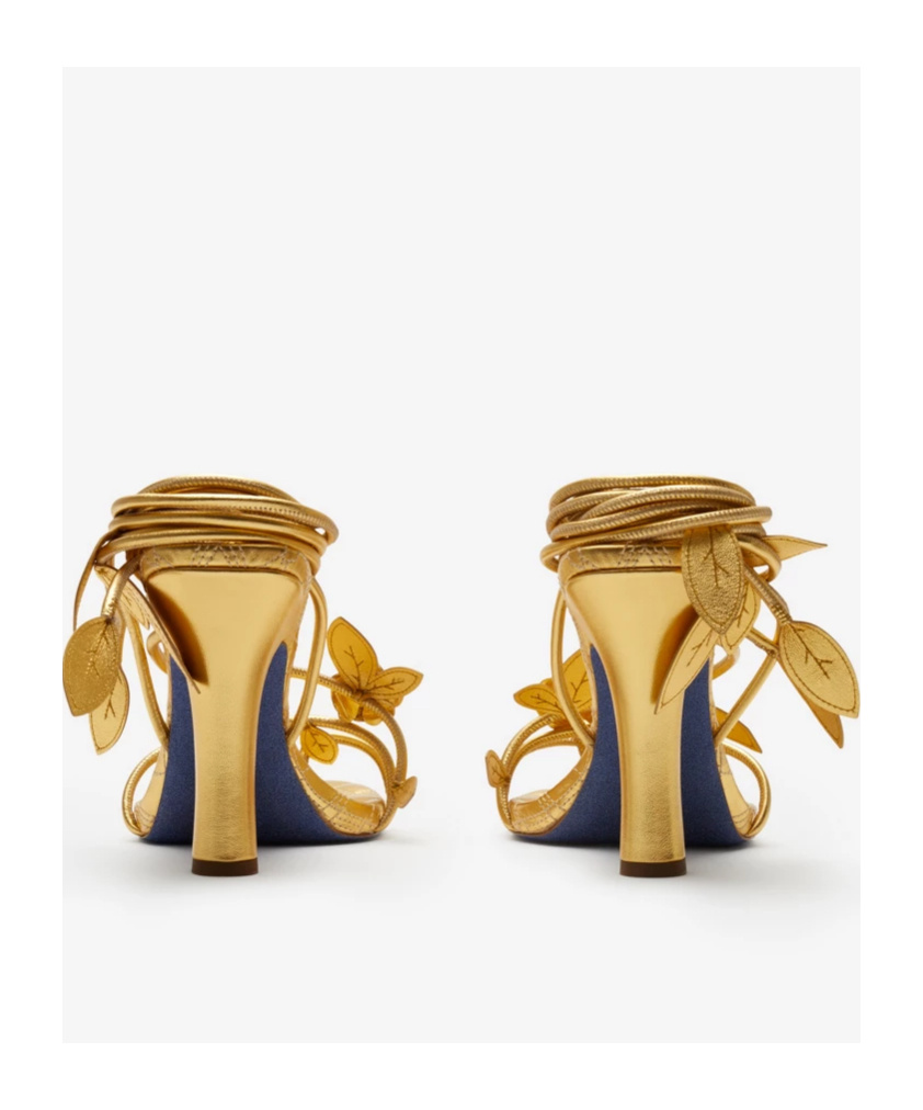 Burberry Ivy Flora Metallic Leather Sandals In Yellow