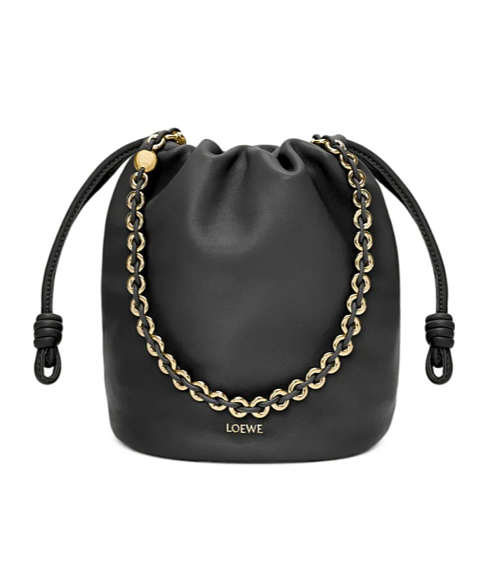 Shop Loewe Flamenco Purse Bucket Bag In Mellow Nappa Lambskin In Black