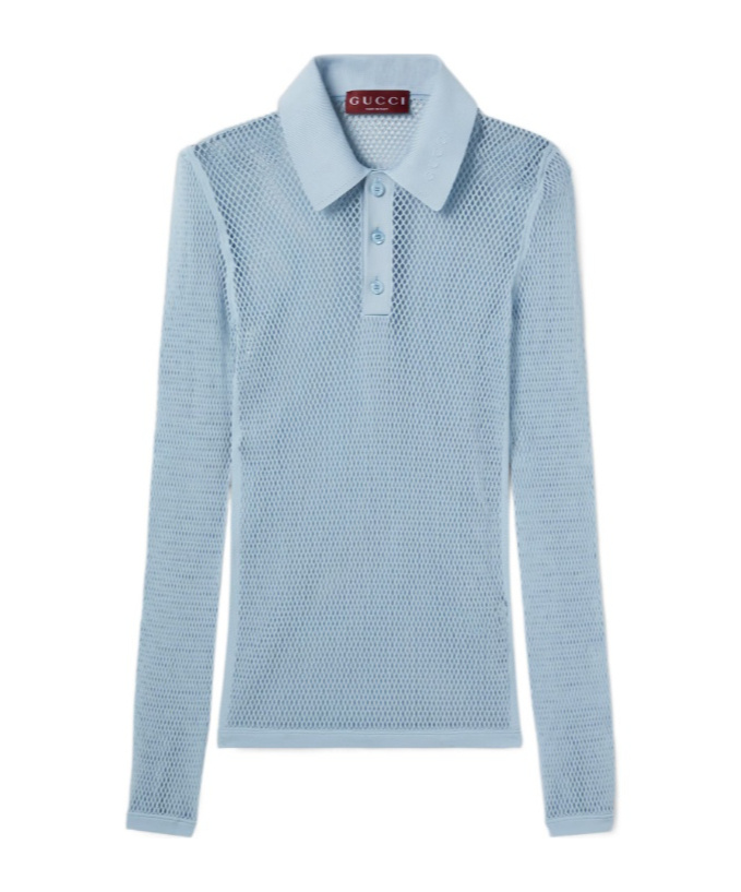 Gucci Mesh Technical Polo Shirt In Blue