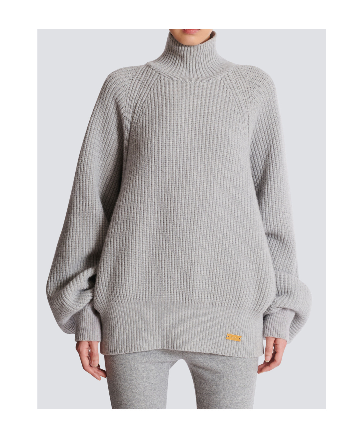 Balmain High-neck Ribbed Knit Jumper In Gray