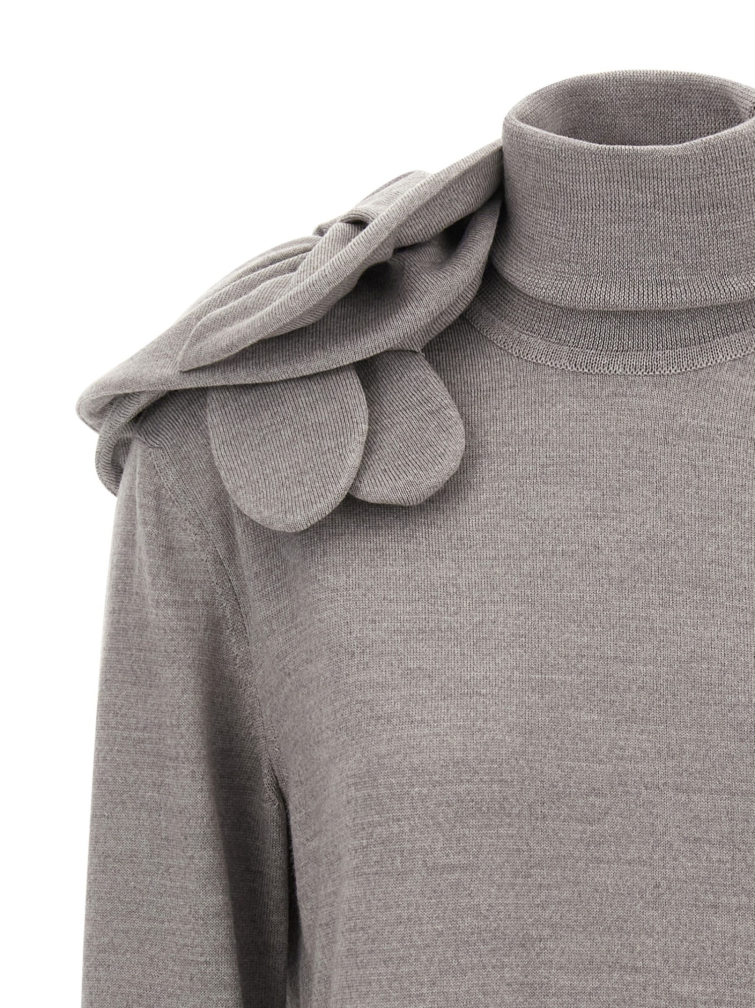 Moschino Floral Design Knit Sweater Turtleneck In Gray