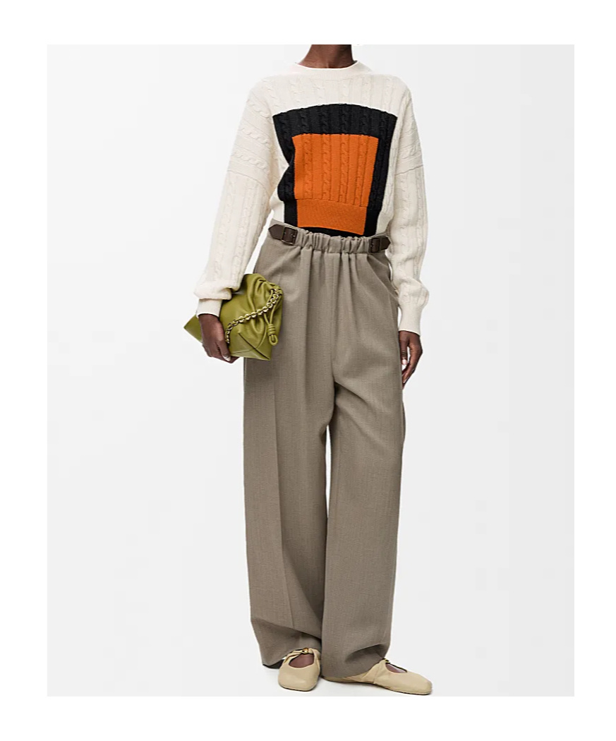 Loewe Paneled Color-block Cable-knit Wool Sweater In White