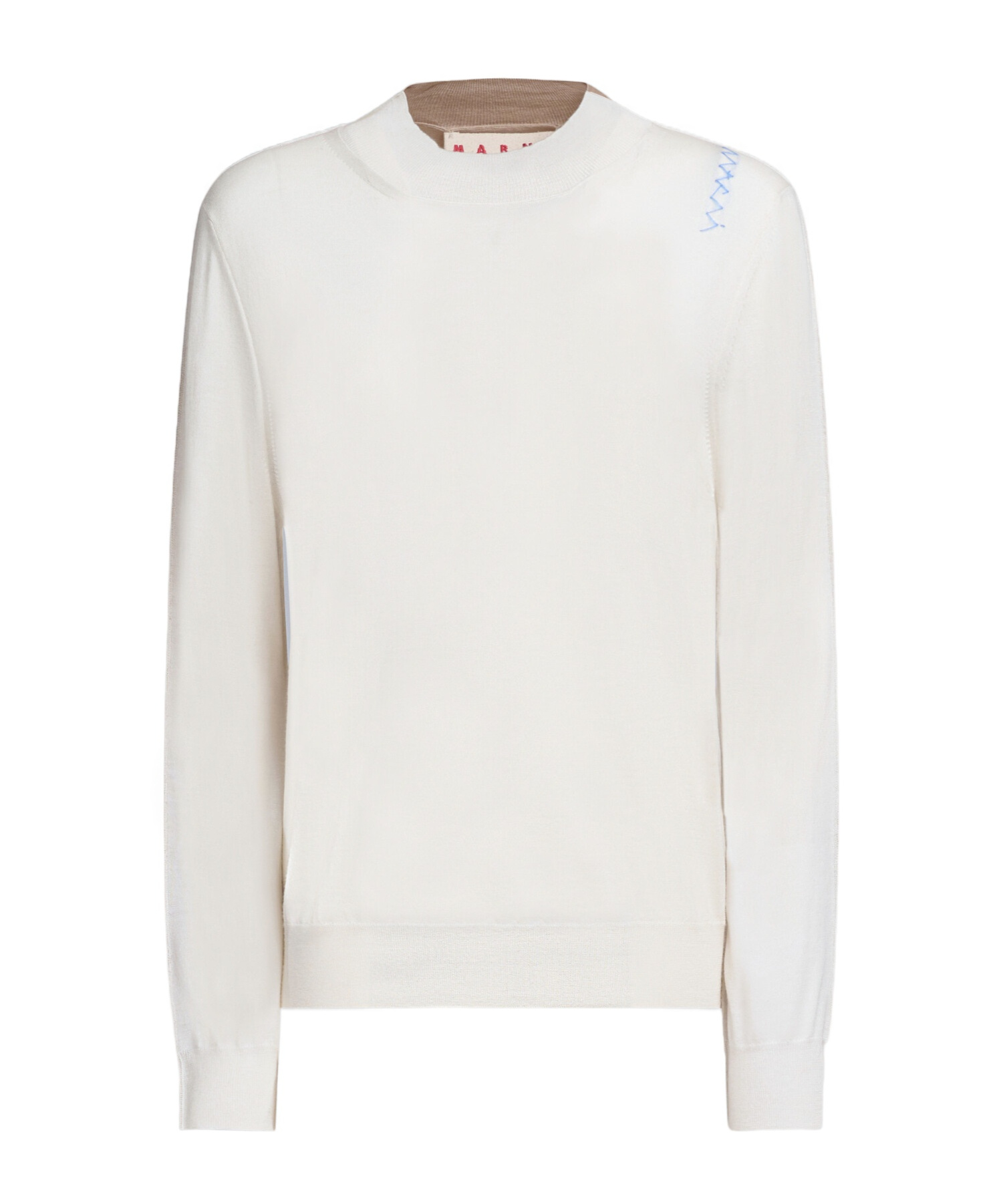 Marni Beige Sweater With Camel Back Blue Logo In White